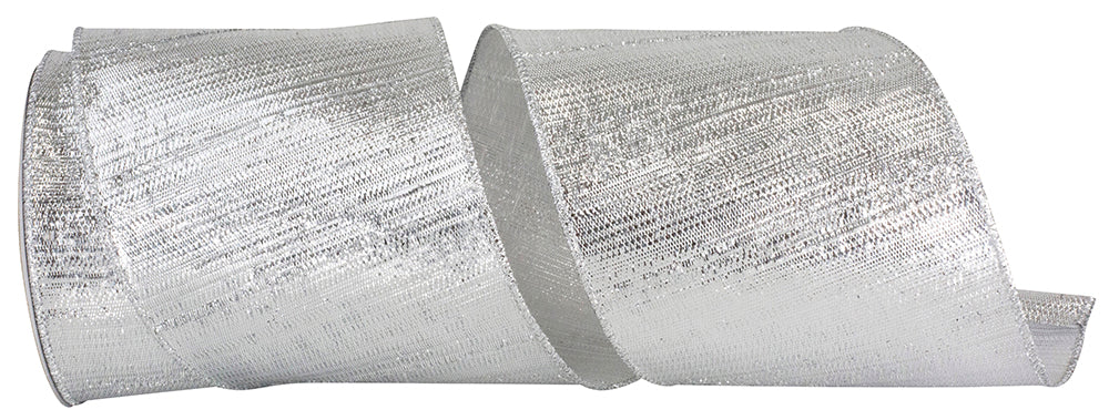 Silver Metallic Reflection Wired Edge Ribbon 4 Inch