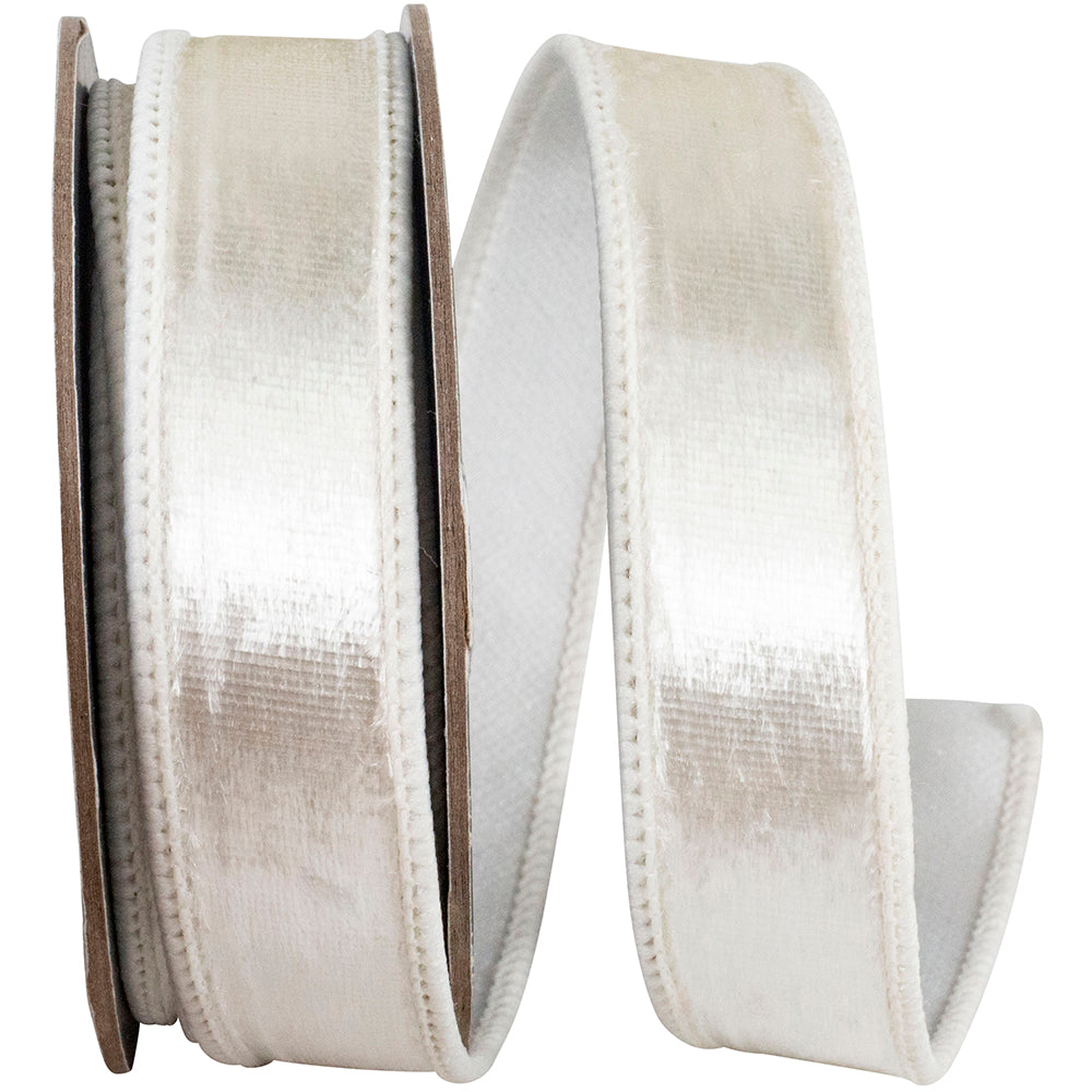 White 1 Inch Velvet Colors Plush Deluxe Backed Wired Edge Ribbon for Wreaths & Bows