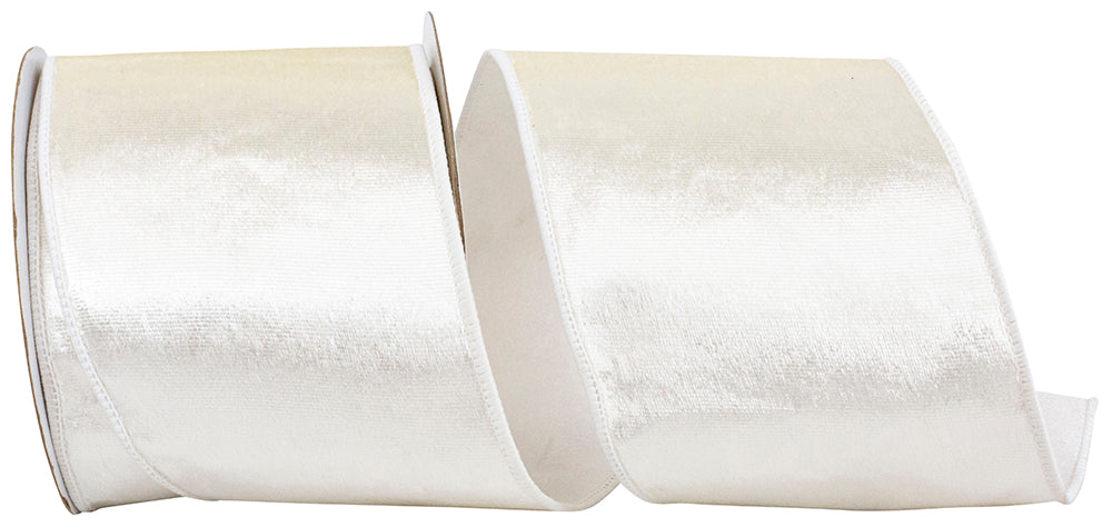 White 4 Inch Velvet Colors Plush Deluxe Backed Wired Edge Ribbon for Wreaths & Bows