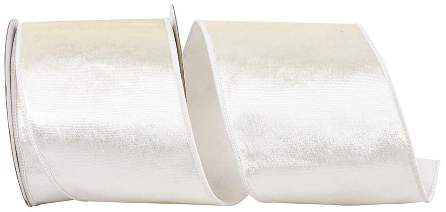 White 4 Inch Velvet Colors Plush Deluxe Backed Wired Edge Ribbon for Wreaths & Bows