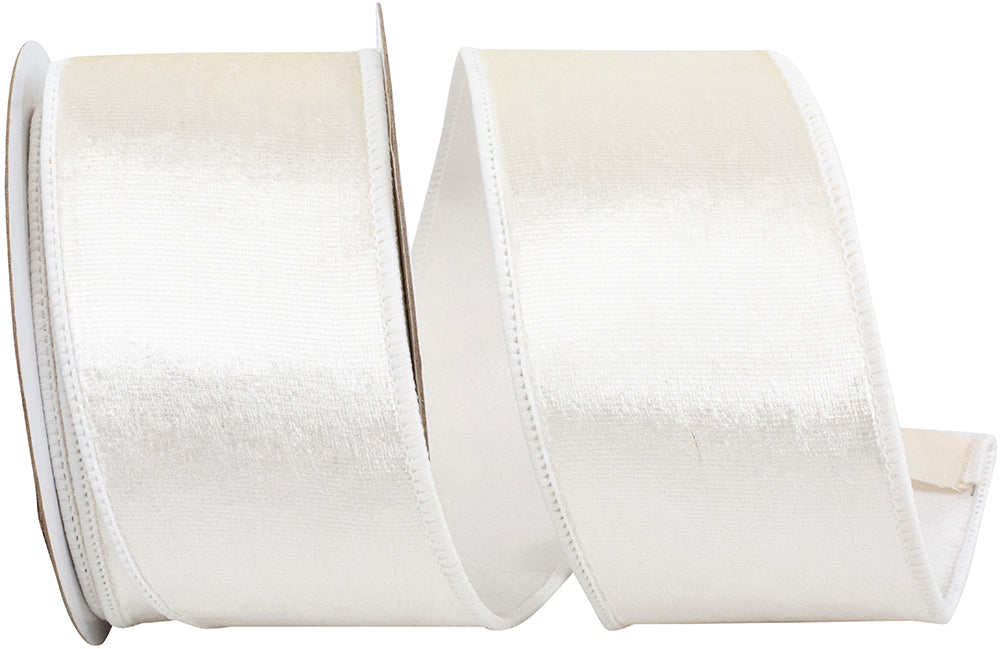 White 2-1 2 Inch Velvet Colors Plush Deluxe Backed Wired Edge Ribbon for Wreaths & Bows