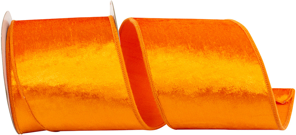 Orange 4 Inch Velvet Colors Plush Deluxe Backed Wired Edge Ribbon for Wreaths & Bows