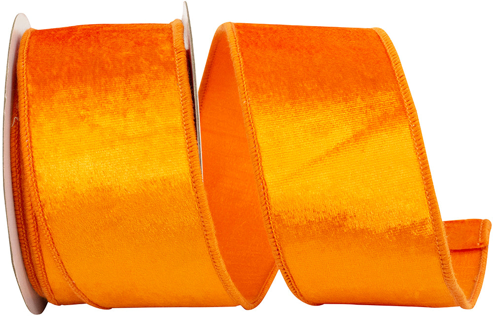 Orange 2-1 2 Inch Velvet Colors Plush Deluxe Backed Wired Edge Ribbon for Wreaths & Bows