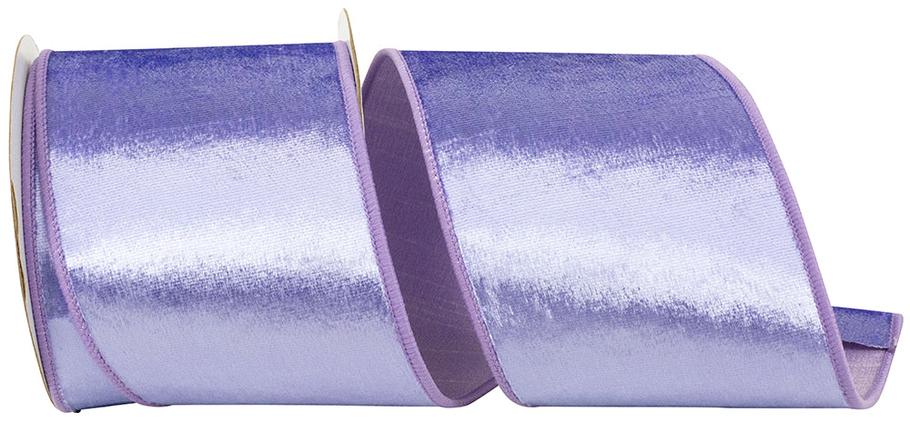 Purple 4 Inch Velvet Colors Plush Deluxe Backed Wired Edge Ribbon for Wreaths & Bows