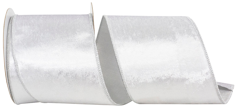 Silver 4 Inch Velvet Colors Plush Deluxe Backed Wired Edge Ribbon for Wreaths & Bows