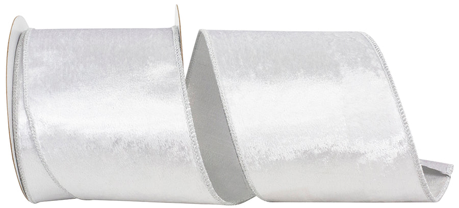 Silver 4 Inch Velvet Colors Plush Deluxe Backed Wired Edge Ribbon for Wreaths & Bows