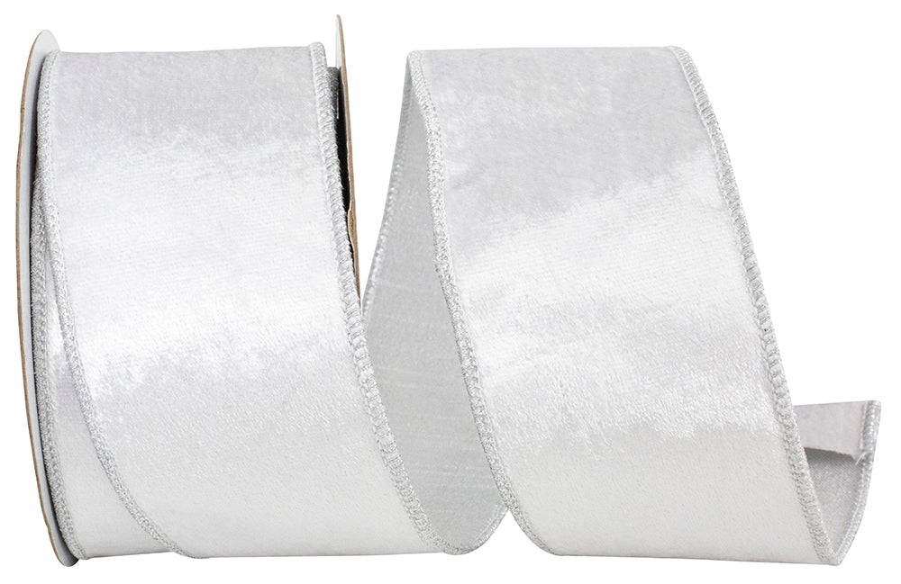 Silver 2-1 2 Inch Velvet Colors Plush Deluxe Backed Wired Edge Ribbon for Wreaths & Bows