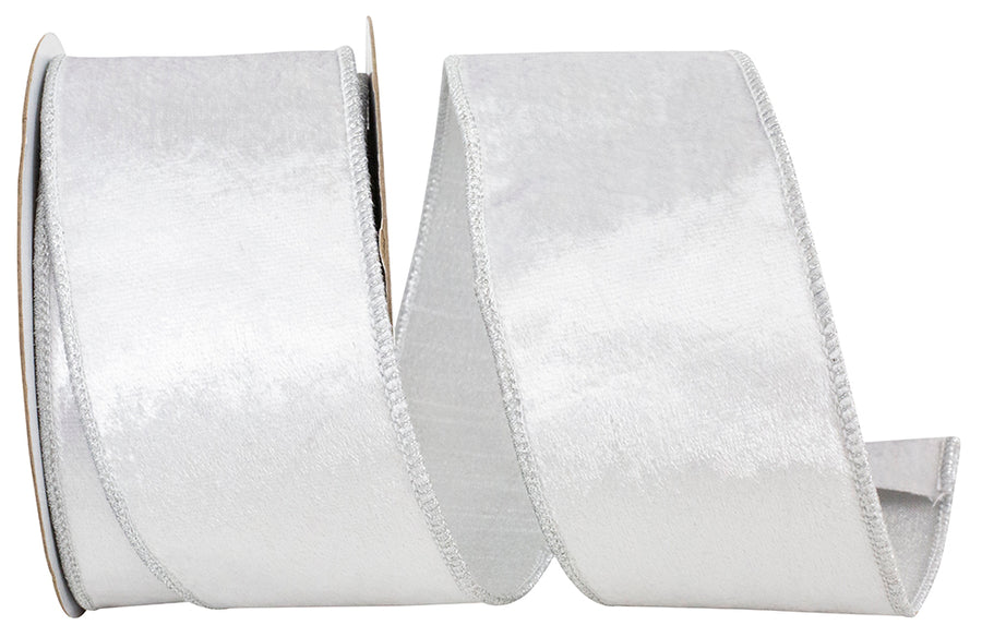 Silver 2-1 2 Inch Velvet Colors Plush Deluxe Backed Wired Edge Ribbon for Wreaths & Bows