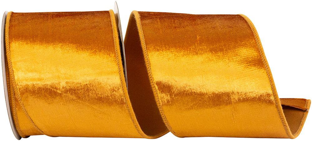 Copper 4 Inch Velvet Colors Plush Deluxe Backed Wired Edge Ribbon for Wreaths & Bows