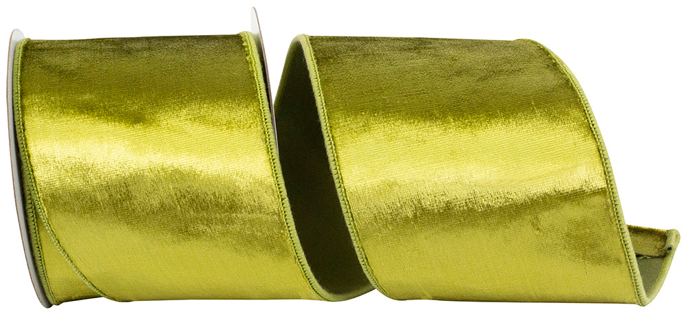Green 4 Inch Velvet Colors Plush Deluxe Backed Wired Edge Ribbon for Wreaths & Bows