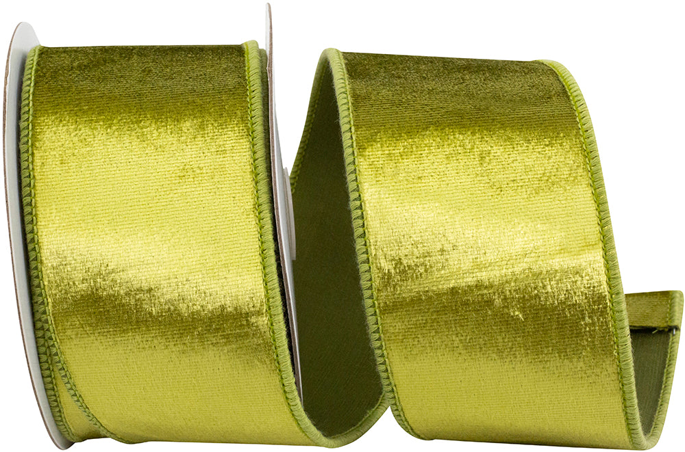 Green 2-1 2 Inch Velvet Colors Plush Deluxe Backed Wired Edge Ribbon for Wreaths & Bows