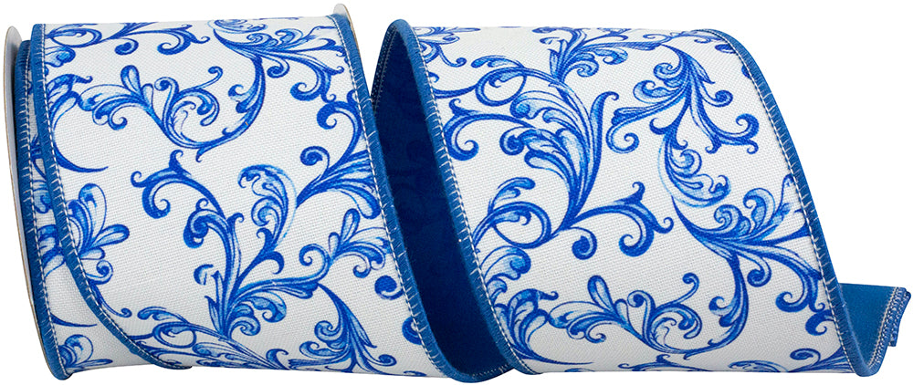 Cobalt 4 Inch Scroll Teracotta Deluxe Backed Wired Edge Ribbon for Wreaths & Bows