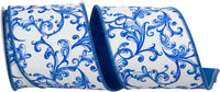 Cobalt 4 Inch Scroll Teracotta Deluxe Backed Wired Edge Ribbon for Wreaths & Bows