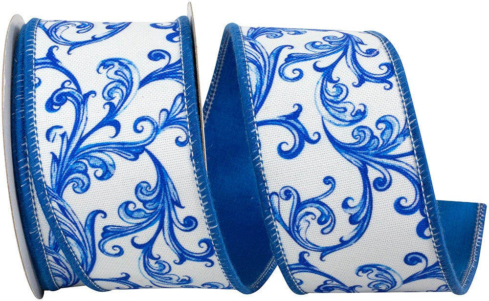 Cobalt 2-1 2 Inch Scroll Teracotta Deluxe Backed Wired Edge Ribbon for Wreaths & Bows