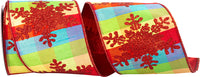 Red 4 Inch Jumbo Glitter Snowflake Wired Edge Ribbon