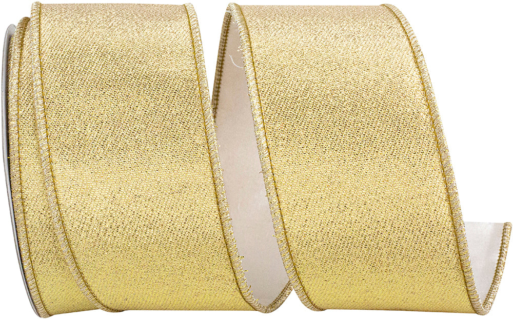 Gold Metallic Sparkle Deluxe Wired Edge Ribbon 2-1/2 Inch