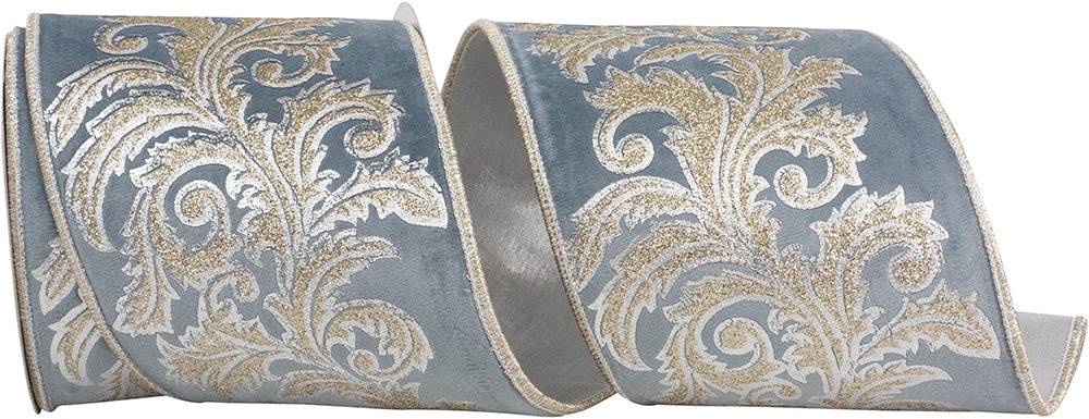Slate Velvet Wired Edge Ribbon 4 Inch for Wreaths and Bows