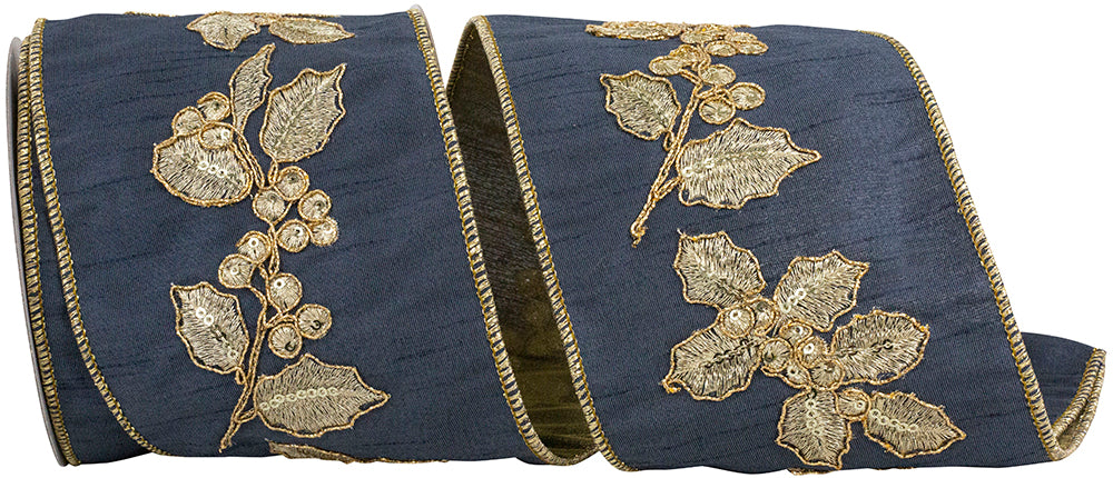 Blue 4 Inch Wired Edge Ribbon for Wreaths and Bows