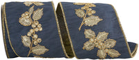 Blue 4 Inch Wired Edge Ribbon for Wreaths and Bows