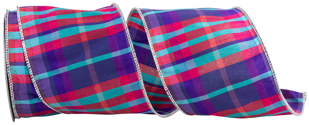 Plaid Fashion Wired Edge Ribbon Multi 4 Inch 10 Yards