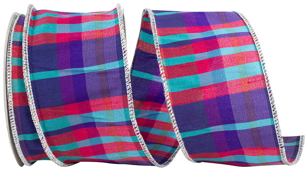 Plaid Wired Edge Ribbon Multi 2-1/2 Inch for Wreaths