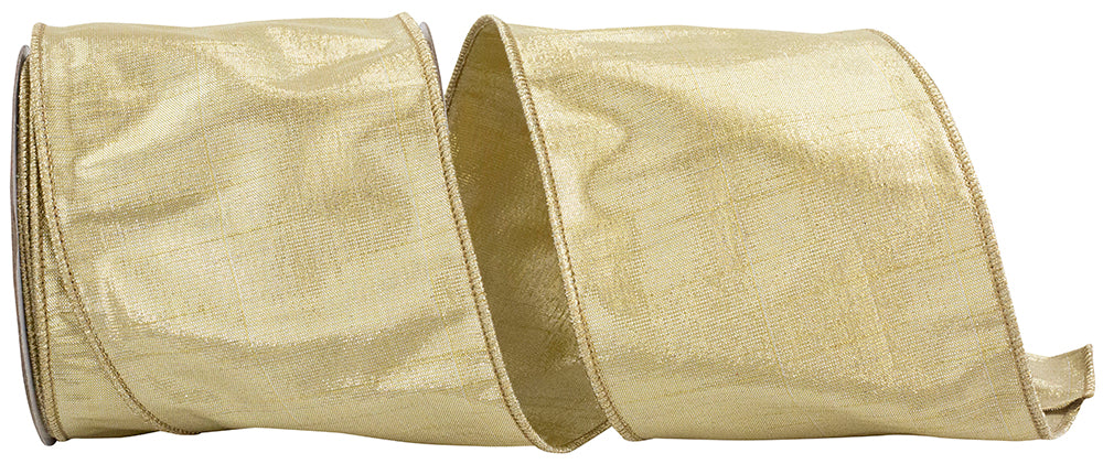 Gold 4 Inch Wired Edge Metallic Dupioni Ribbon