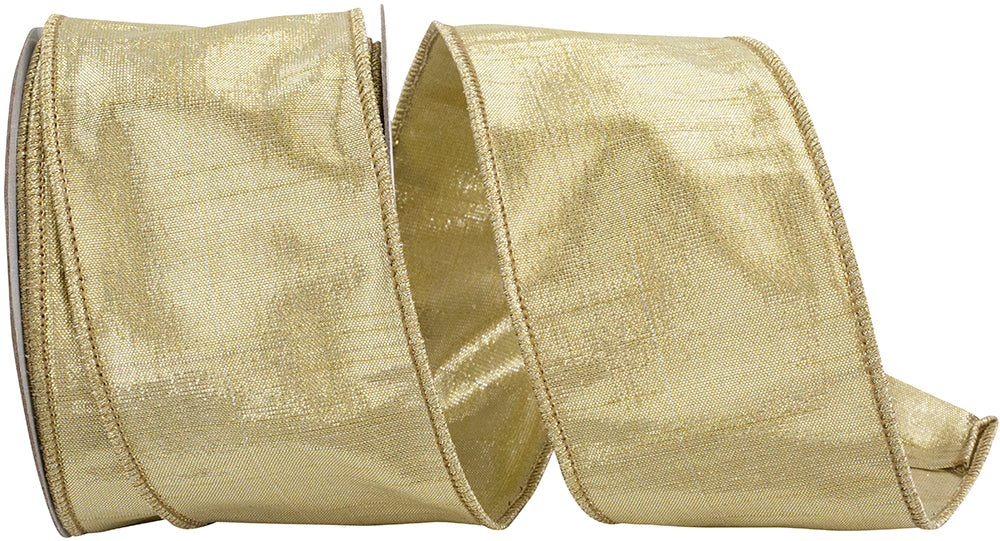 Gold Metallic Dupioni Wired Edge Ribbon 2-1/2 Inch 10 Yards