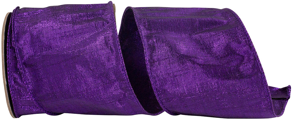 Purple 4 Inch Metallic Dupioni Wired Edge Ribbon