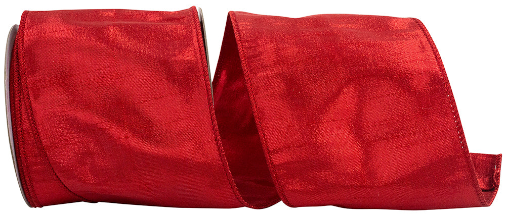 Red Metallic Dupioni Wired Edge Ribbon 4 Inch for Bows