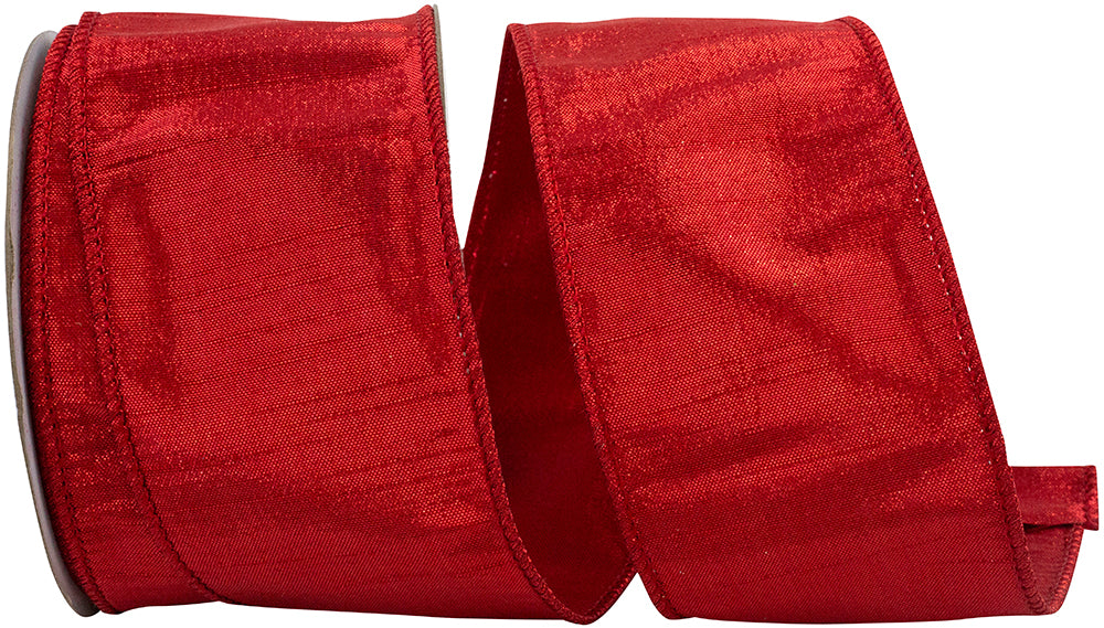 Red 2-1/2 Inch Metallic Dupioni Wired Edge Ribbon