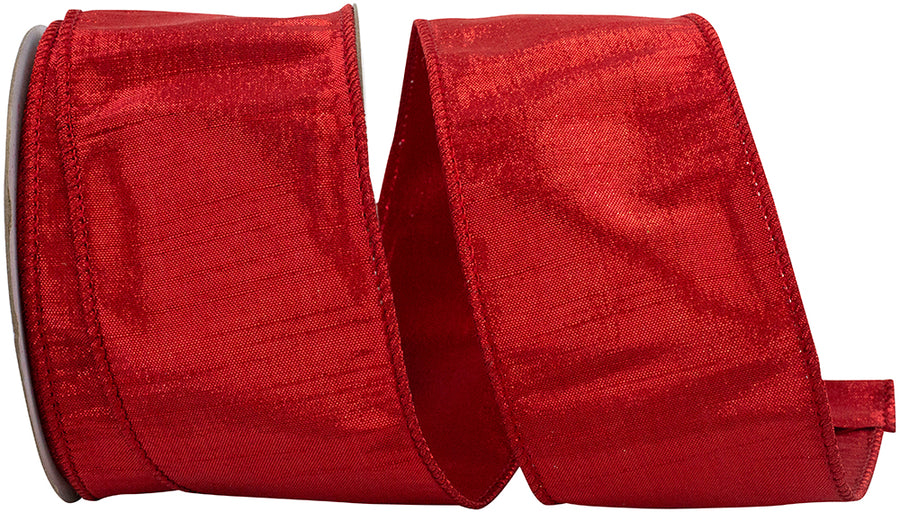 Red 2-1/2 Inch Metallic Dupioni Wired Edge Ribbon
