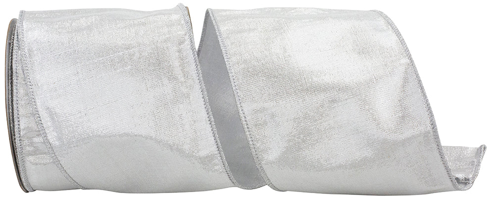 Silver 4 Inch Wired Edge Metallic Dupioni Ribbon