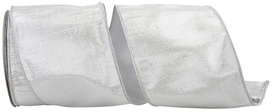Silver 4 Inch Wired Edge Metallic Dupioni Ribbon