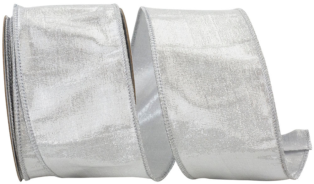 Silver Metallic Dupioni Wired Edge Ribbon 2-1/2 Inch