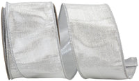 Silver Metallic Dupioni Wired Edge Ribbon 2-1/2 Inch