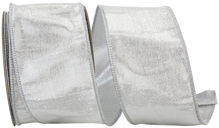 Silver Metallic Dupioni Wired Edge Ribbon 2-1/2 Inch