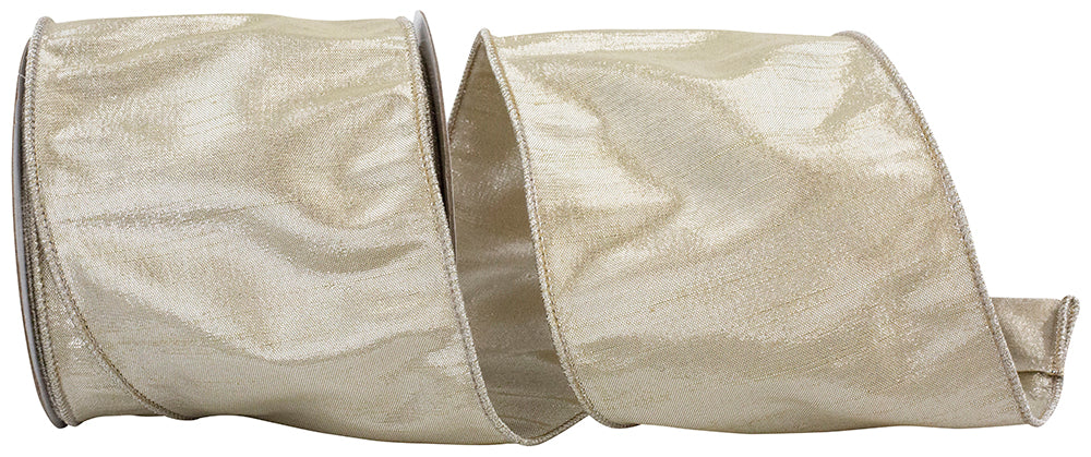Platinum 4 Inch Wired Edge Metallic Dupioni Ribbon