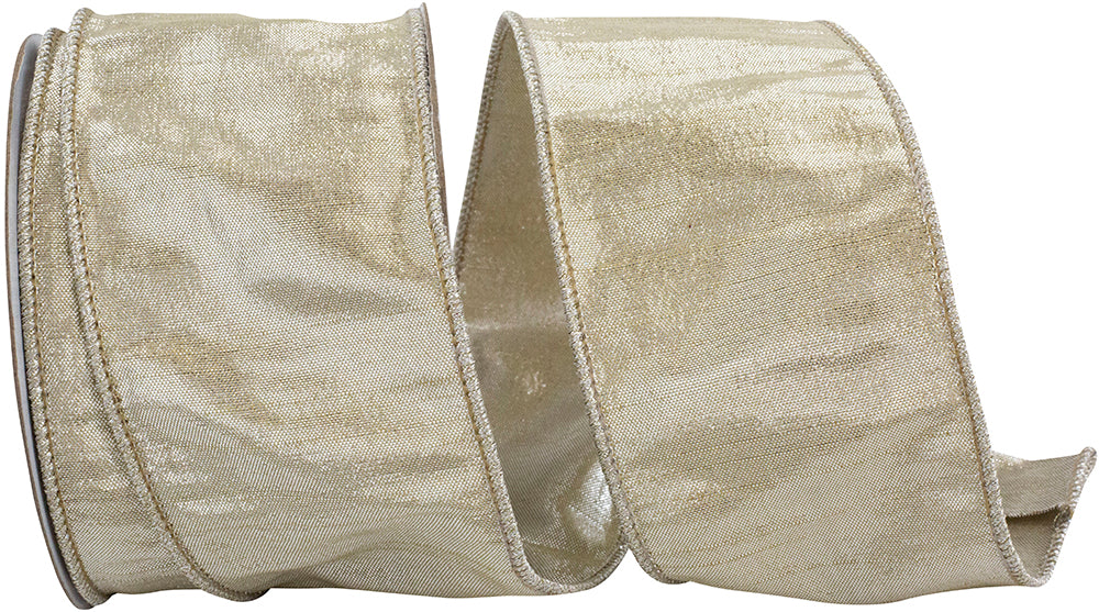 Platinum Metallic Dupioni Wired Edge Ribbon 2-1/2 Inch