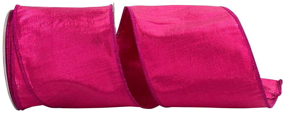 Fuchsia Metallic Dupioni Wired Edge Ribbon 4 Inch 10 Yards