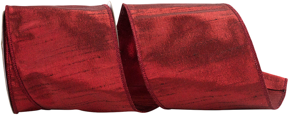 Scarlet 4 Inch Metallic Dupioni Ribbon for Wreaths and Bows