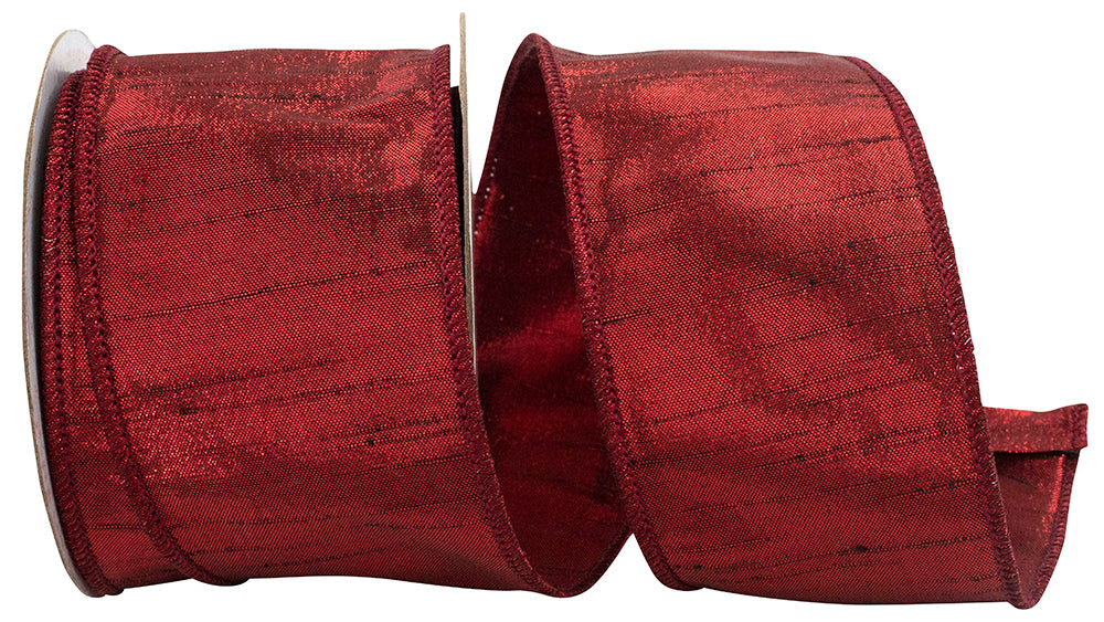Scarlet Metallic Dupioni Wired Edge Ribbon 2-1/2 Inch