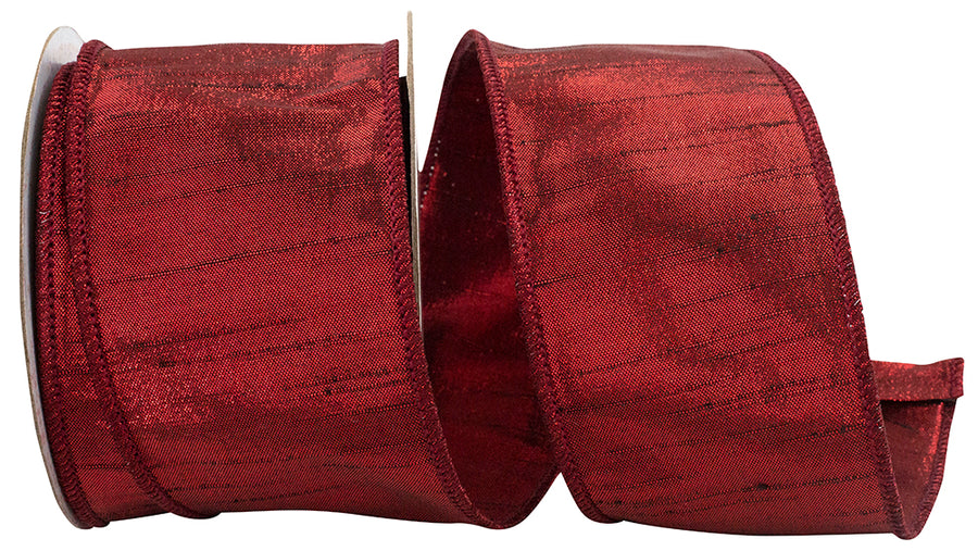 Scarlet Metallic Dupioni Wired Edge Ribbon 2-1/2 Inch