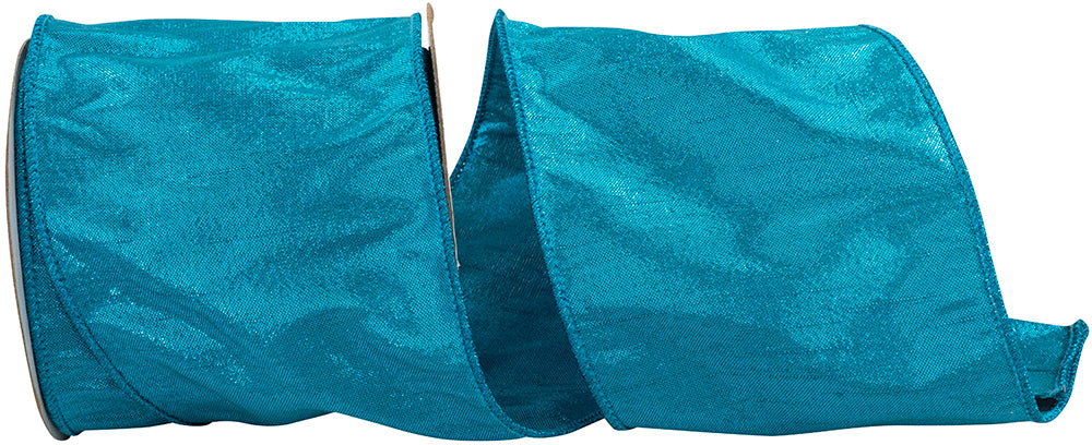 Turquoise Wired Edge Ribbon 4 Inch Metallic Dupioni 10 Yards