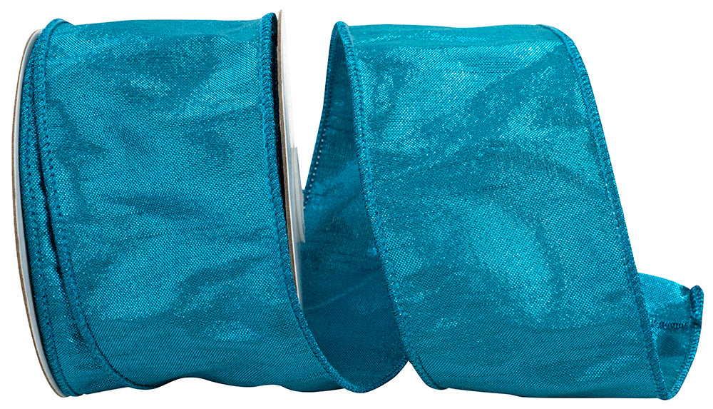 Turquoise Metallic Dupioni Wired Edge Ribbon 2-1/2 Inch