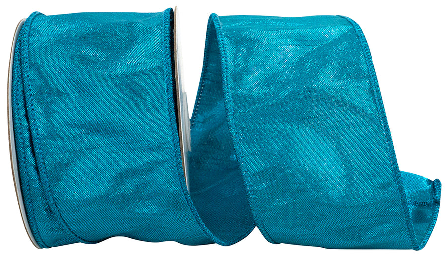 Turquoise Metallic Dupioni Wired Edge Ribbon 2-1/2 Inch