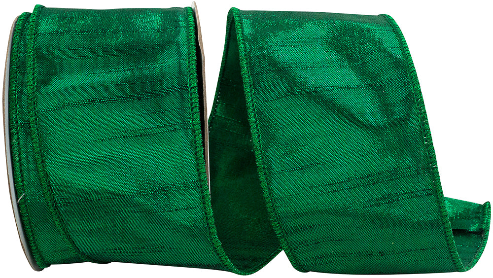 Forest Metallic Dupioni Wired Edge Ribbon 2-1/2 Inch