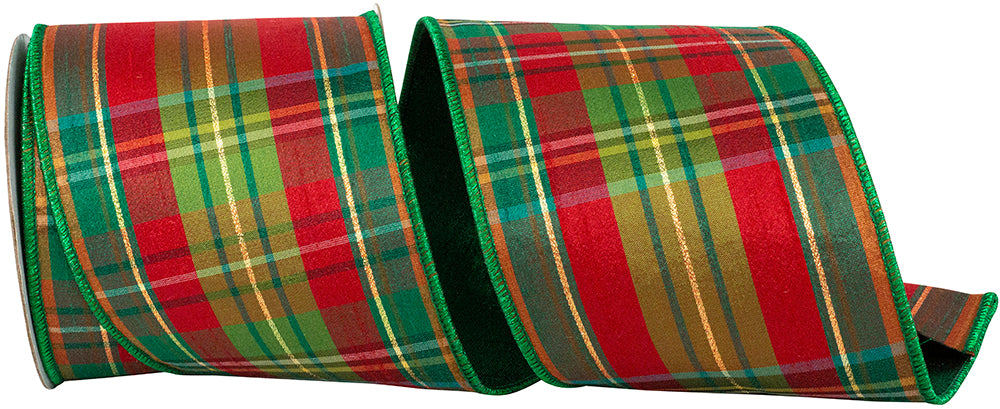 Plaid Verde Tradition Green Red 4 Inch Wired Edge Ribbon