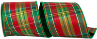 Plaid Verde Tradition Green Red 4 Inch Wired Edge Ribbon