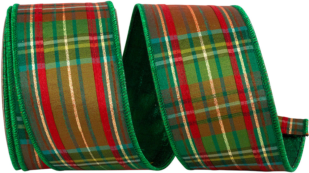 Plaid Verde Tradition Green Red 2-1/2 Inch Wired Edge Ribbon