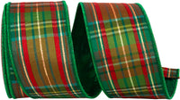 Plaid Verde Tradition Green Red 2-1/2 Inch Wired Edge Ribbon